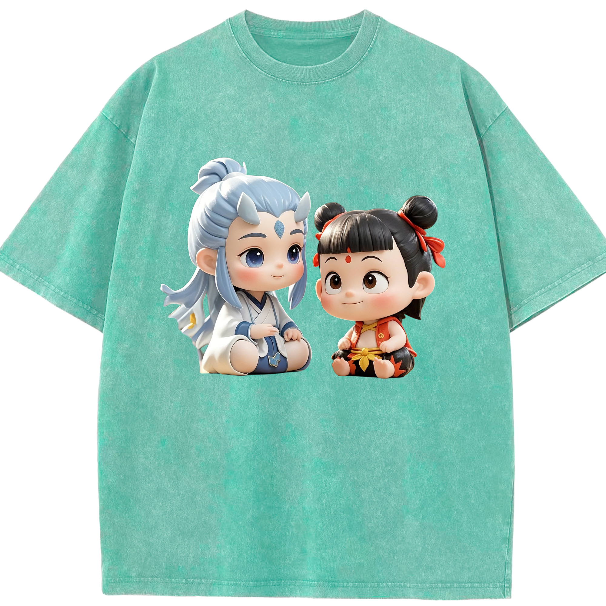 （画像用） Ne Zha 2 ナタ 魔童の大暴れ 綿100% ヴィンテージ風 半袖Tシャツ（フロントプリント）